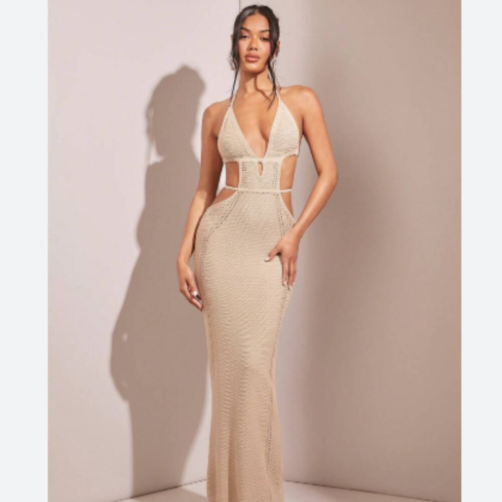White Fox Crochet Maxi Dress, Cream, Size XS
